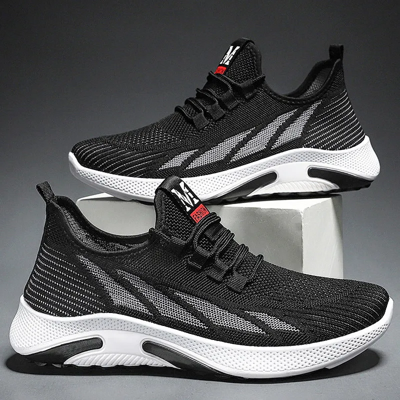 Men's casual running sneakers in black, mesh and PVC, solid colour, side view