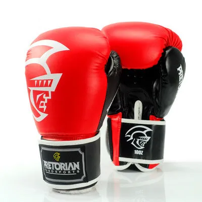 Junior professional fighting boxing gloves in black red colour, PU leather, 12oz size for martial arts training