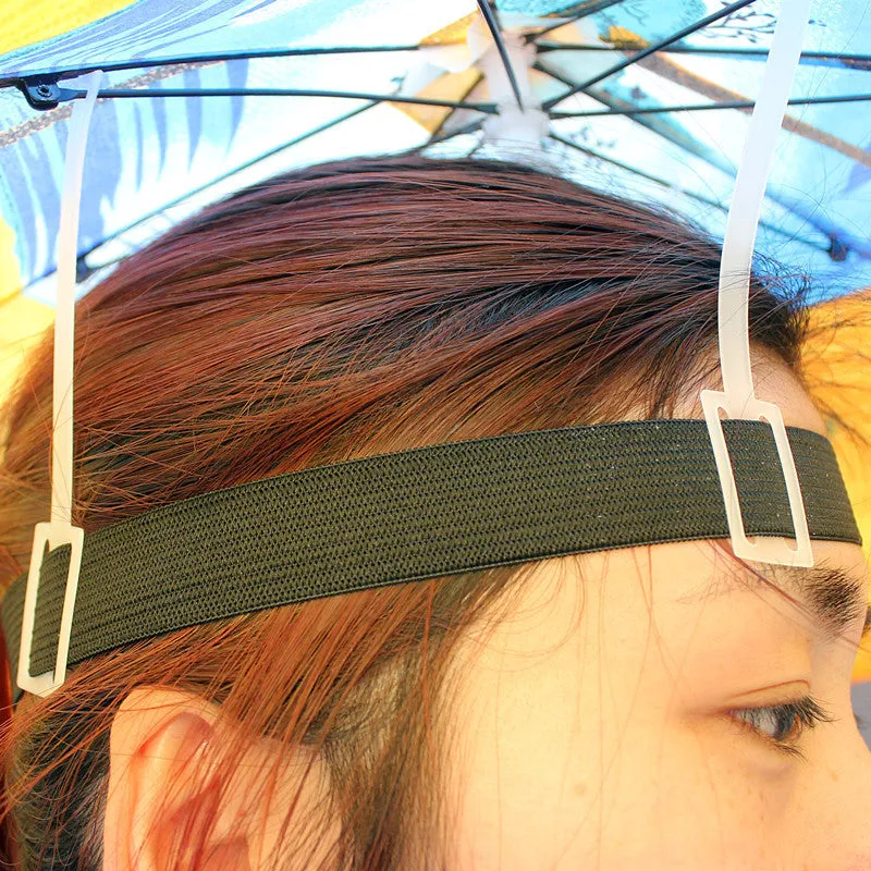 Folding handleless polyester fibre sun hat umbrella 55-65cm in outdoor fishing camp setting with silver layer option