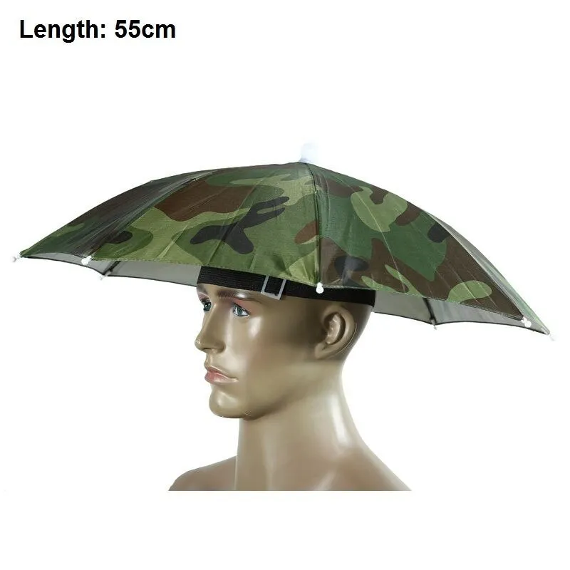 Folding handleless polyester fibre sun hat umbrella 55-65cm in outdoor fishing camp setting with silver layer option