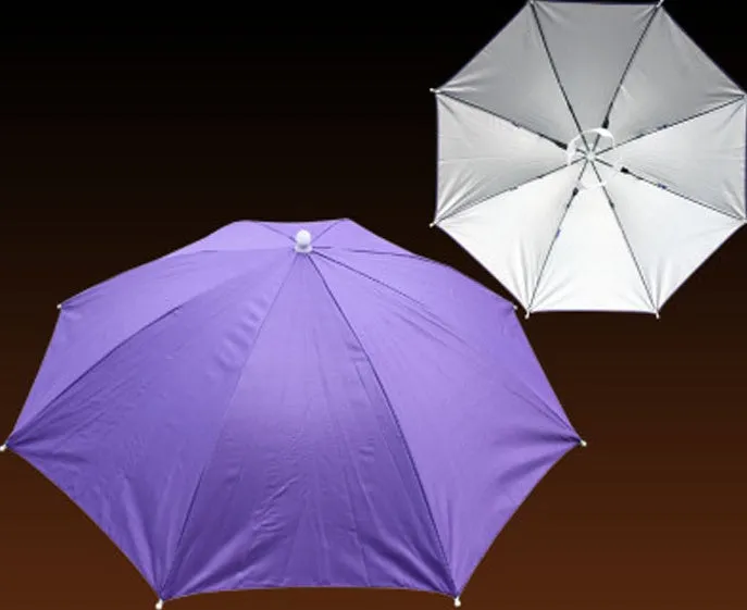 Folding handleless polyester fibre sun hat umbrella 55-65cm in outdoor fishing camp setting with silver layer option