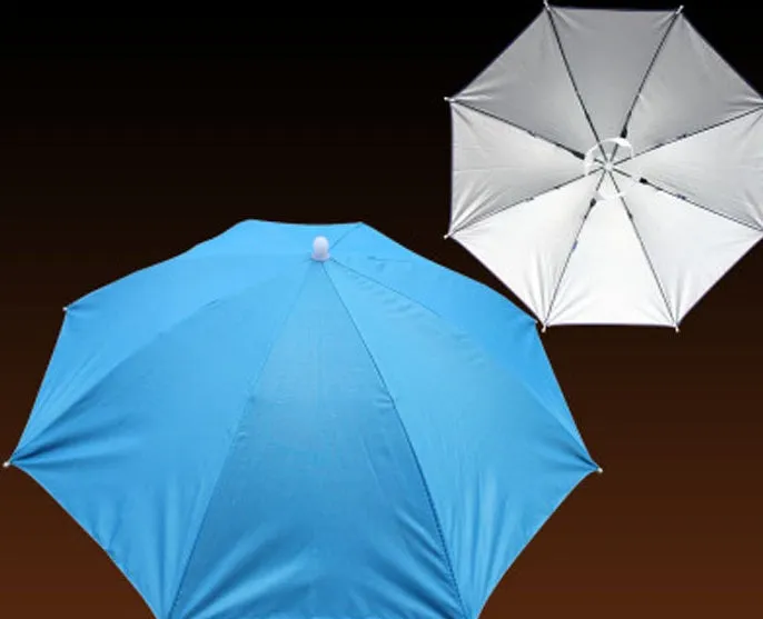 Folding handleless polyester fibre sun hat umbrella 55-65cm in outdoor fishing camp setting with silver layer option
