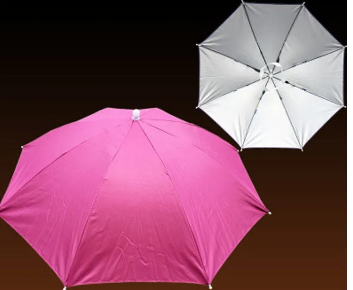 Folding handleless polyester fibre sun hat umbrella 55-65cm in outdoor fishing camp setting with silver layer option