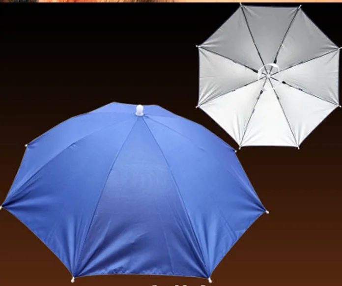 Folding handleless polyester fibre sun hat umbrella 55-65cm in outdoor fishing camp setting with silver layer option