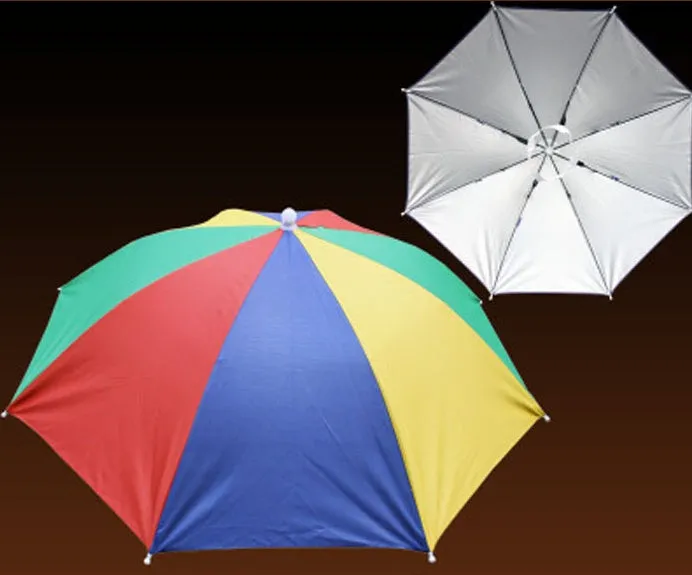 Folding handleless polyester fibre sun hat umbrella 55-65cm in outdoor fishing camp setting with silver layer option