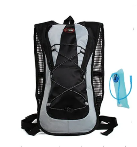 Lightweight waterproof outdoor sports backpack in black, available with 2L water bag for running and off-road riding