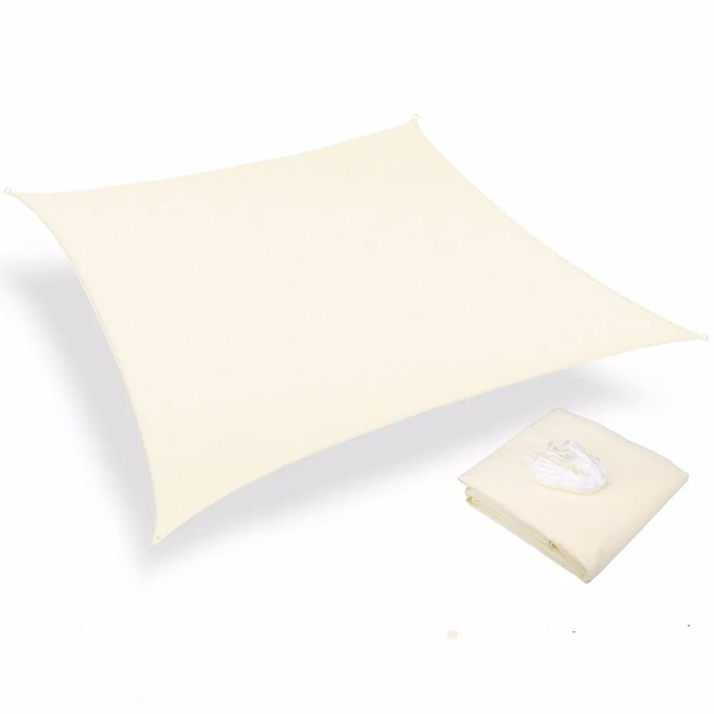 Beige rectangle outdoor shade sail 3.6x3.6m waterproof polyester fabric with anti-UV protection
