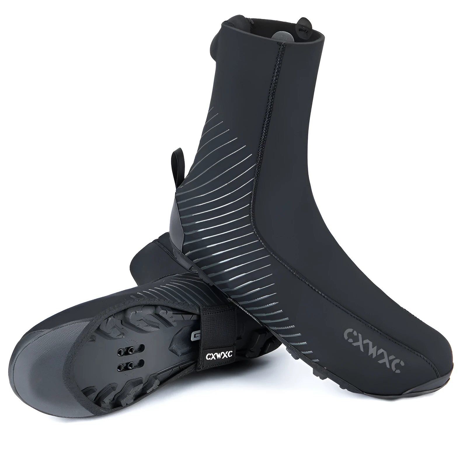 GIYO CX-204 204 black neoprene cycling shoe covers with reflective details and rear zipper