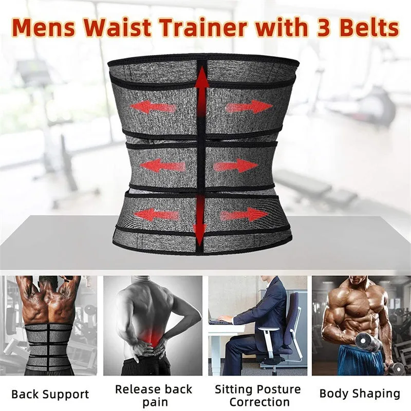 Neoprene men's shapewear waist belt in black and grey options for sports fitness and body sculpting