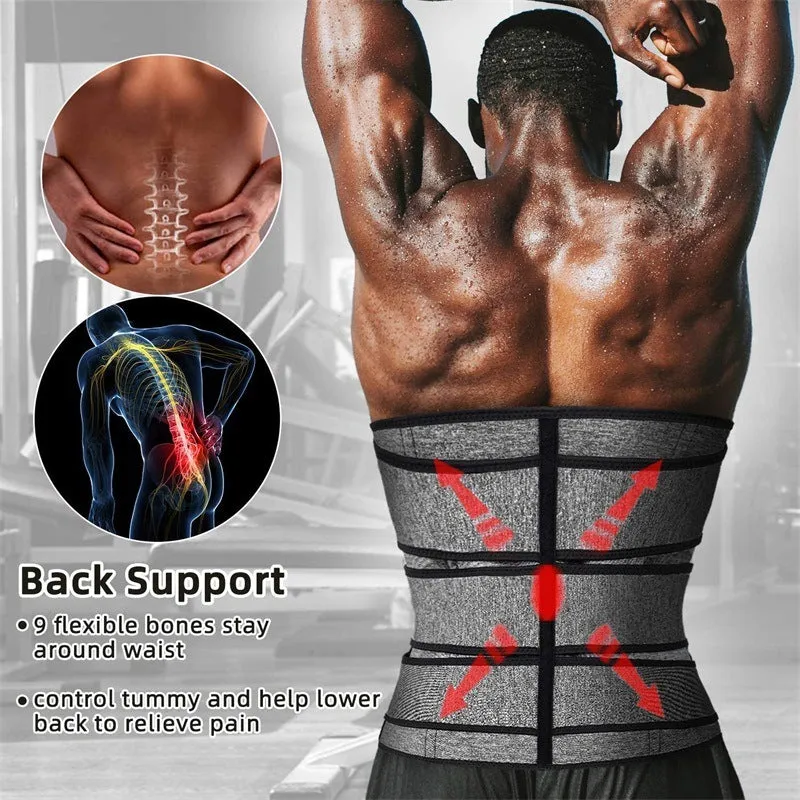 Neoprene men's shapewear waist belt in black and grey options for sports fitness and body sculpting