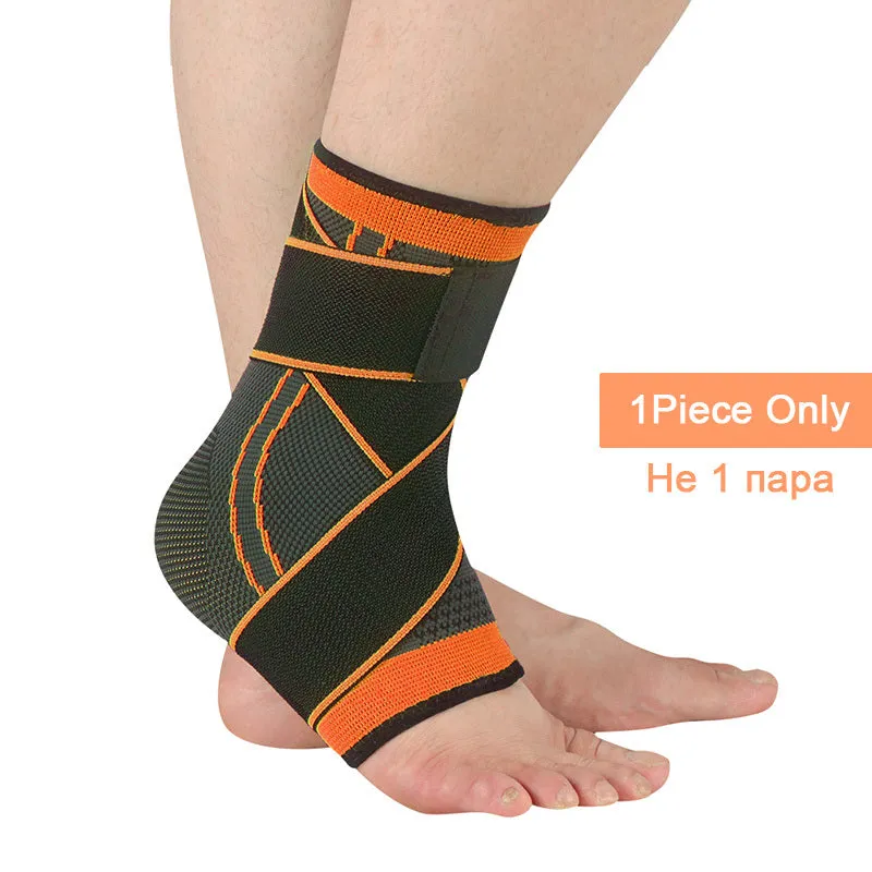 Nylon compression ankle sheath in black, blue, green, orange, red, sizes S M L XL for sprain and swelling support.