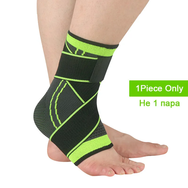 Nylon compression ankle sheath in black, blue, green, orange, red, sizes S M L XL for sprain and swelling support.
