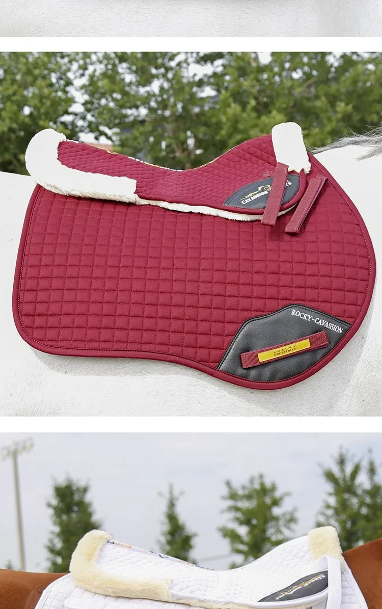 Riding saddle pad with wool construction for shock absorption and waist protection in equestrian sports