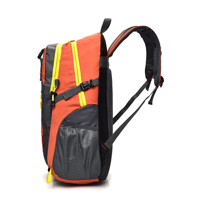 Large 36-55L nylon outdoor mountaineering backpack in green for hiking and camping