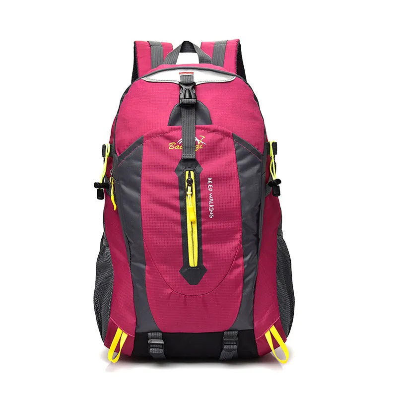 Large 36-55L nylon outdoor mountaineering backpack in green for hiking and camping