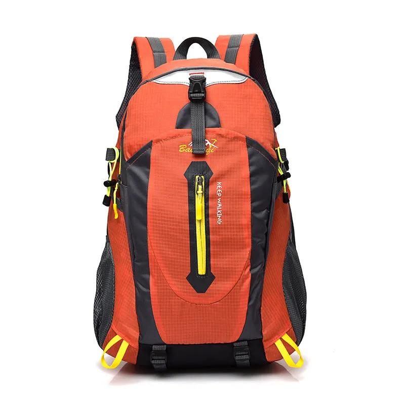 Large 36-55L nylon outdoor mountaineering backpack in green for hiking and camping