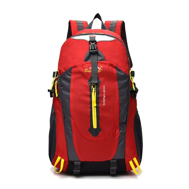 Large 36-55L nylon outdoor mountaineering backpack in green for hiking and camping