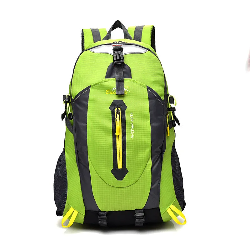 Large 36-55L nylon outdoor mountaineering backpack in green for hiking and camping