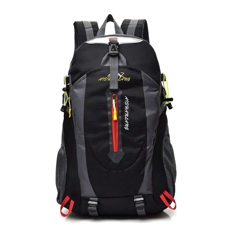 Large 36-55L nylon outdoor mountaineering backpack in green for hiking and camping