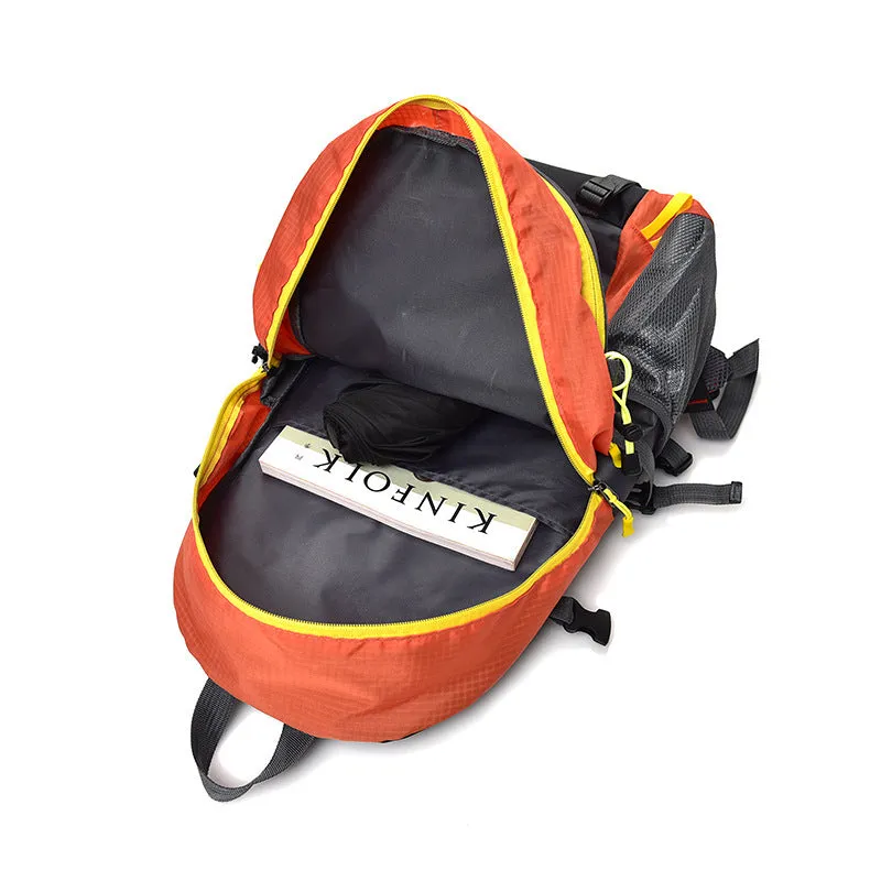 Large 36-55L nylon outdoor mountaineering backpack in green for hiking and camping
