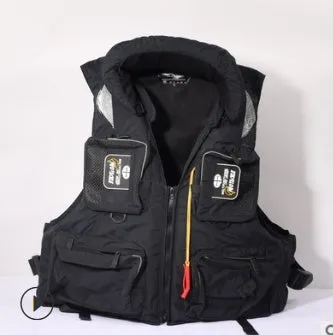 Sea fishing life jacket waistcoat in green with reflective strips and multiple pockets