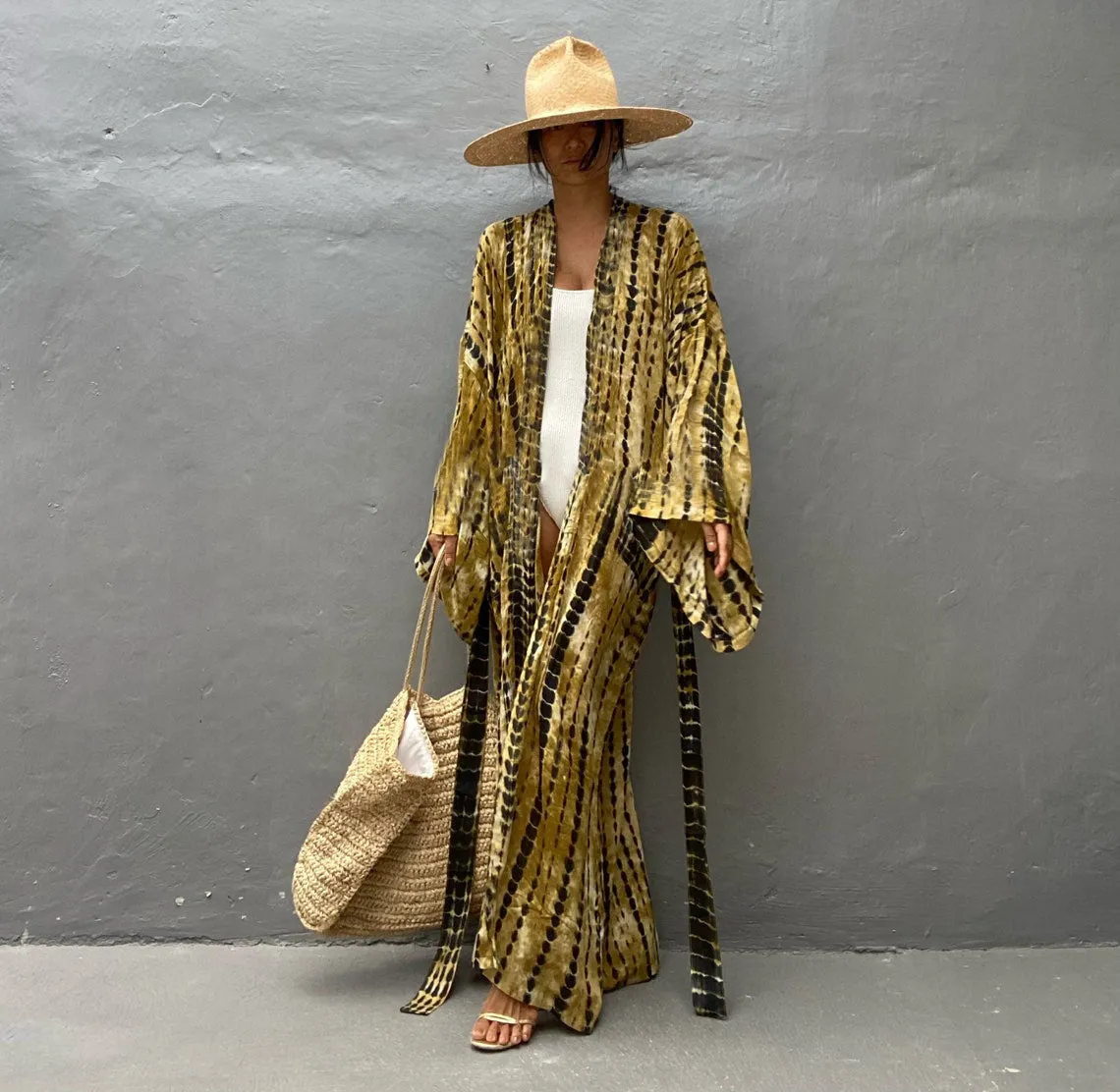 Women's loose cotton beach cover-up blouse in a solid colour from the DN0712 series.