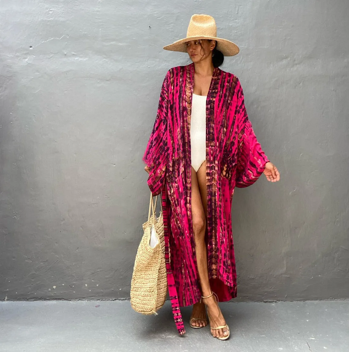 Women's loose cotton beach cover-up blouse in a solid colour from the DN0712 series.