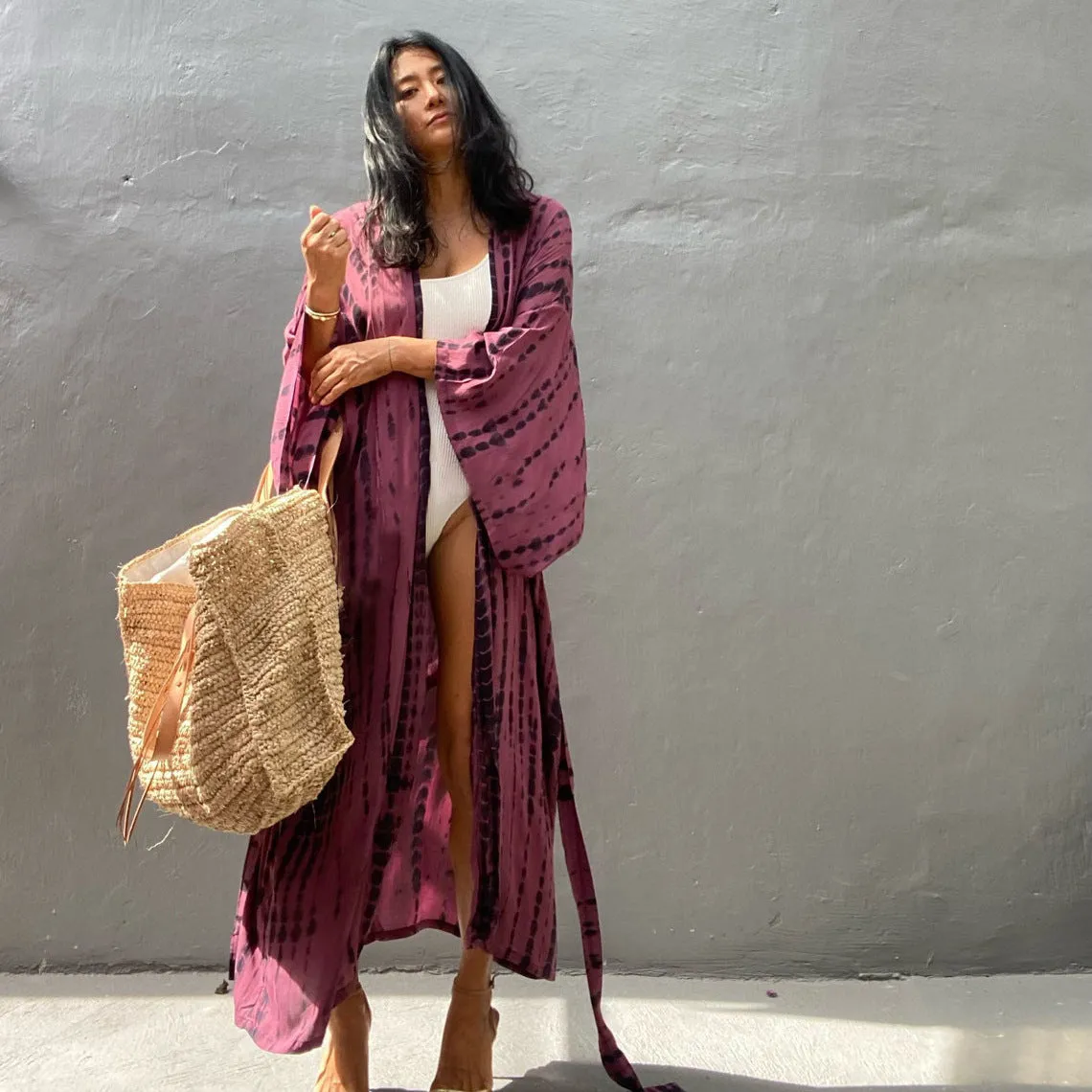 Women's loose cotton beach cover-up blouse in a solid colour from the DN0712 series.