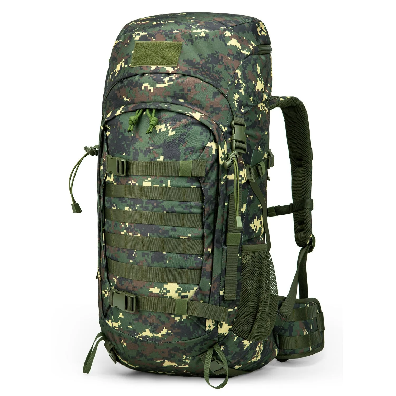 Large 50-litre outdoor sports backpack in polyester, available in black, army green, khaki, and hunter camouflage