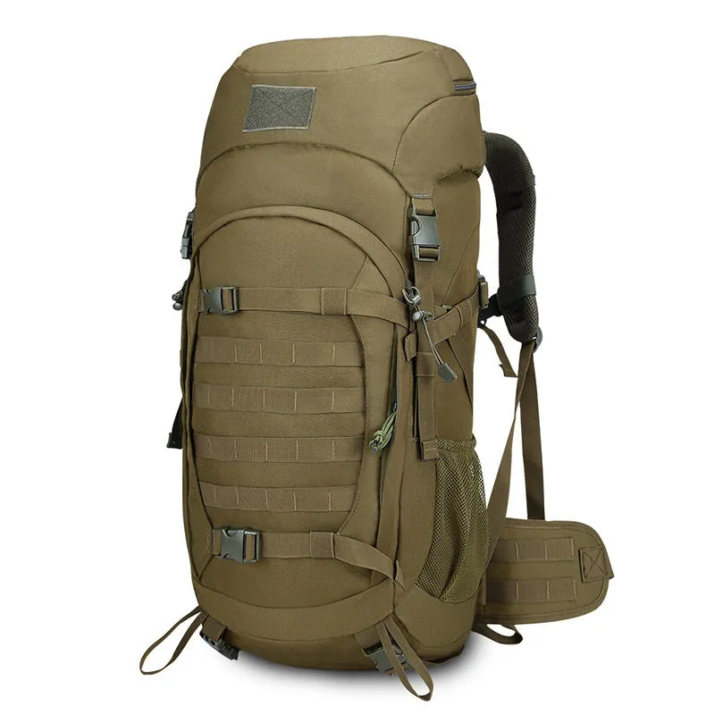 Large 50-litre outdoor sports backpack in polyester, available in black, army green, khaki, and hunter camouflage
