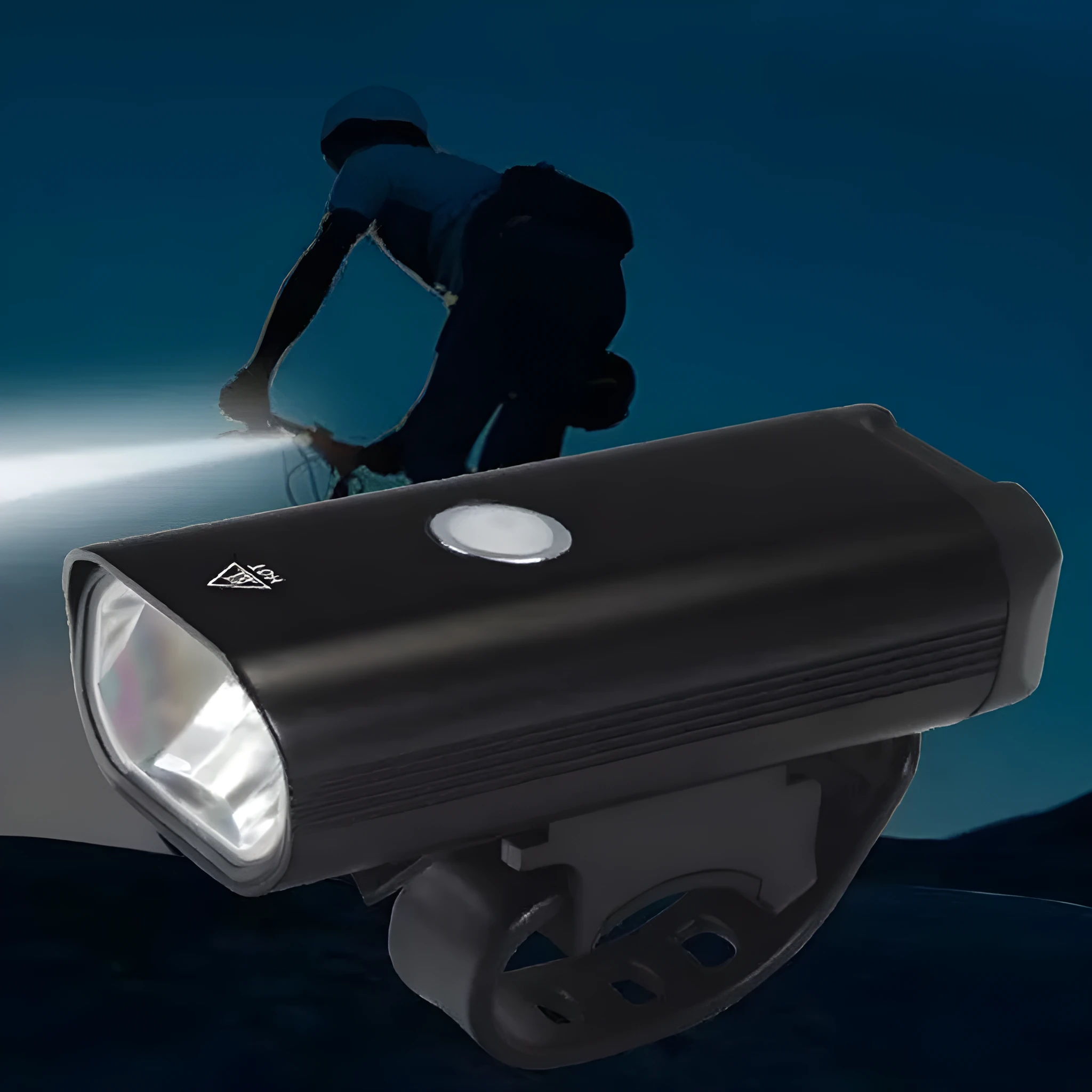 Black bicycle light with over-discharge protection for night cycling on a bike handlebar