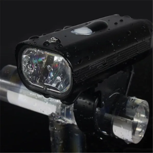 Black bicycle light with over-discharge protection for night cycling on a bike handlebar