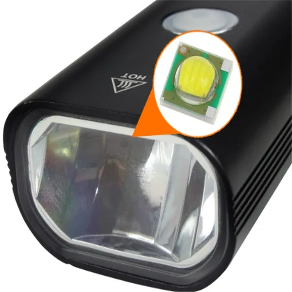 Black bicycle light with over-discharge protection for night cycling on a bike handlebar