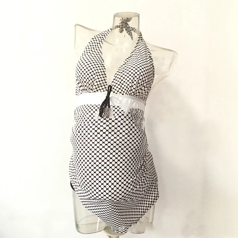 Black maternity swimsuit with chest pad made of soft nylon fabric, available in sizes L to 3XL
