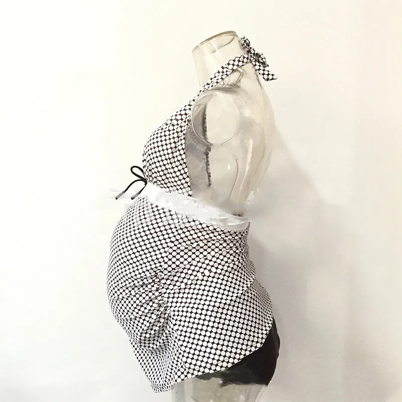 Black maternity swimsuit with chest pad made of soft nylon fabric, available in sizes L to 3XL