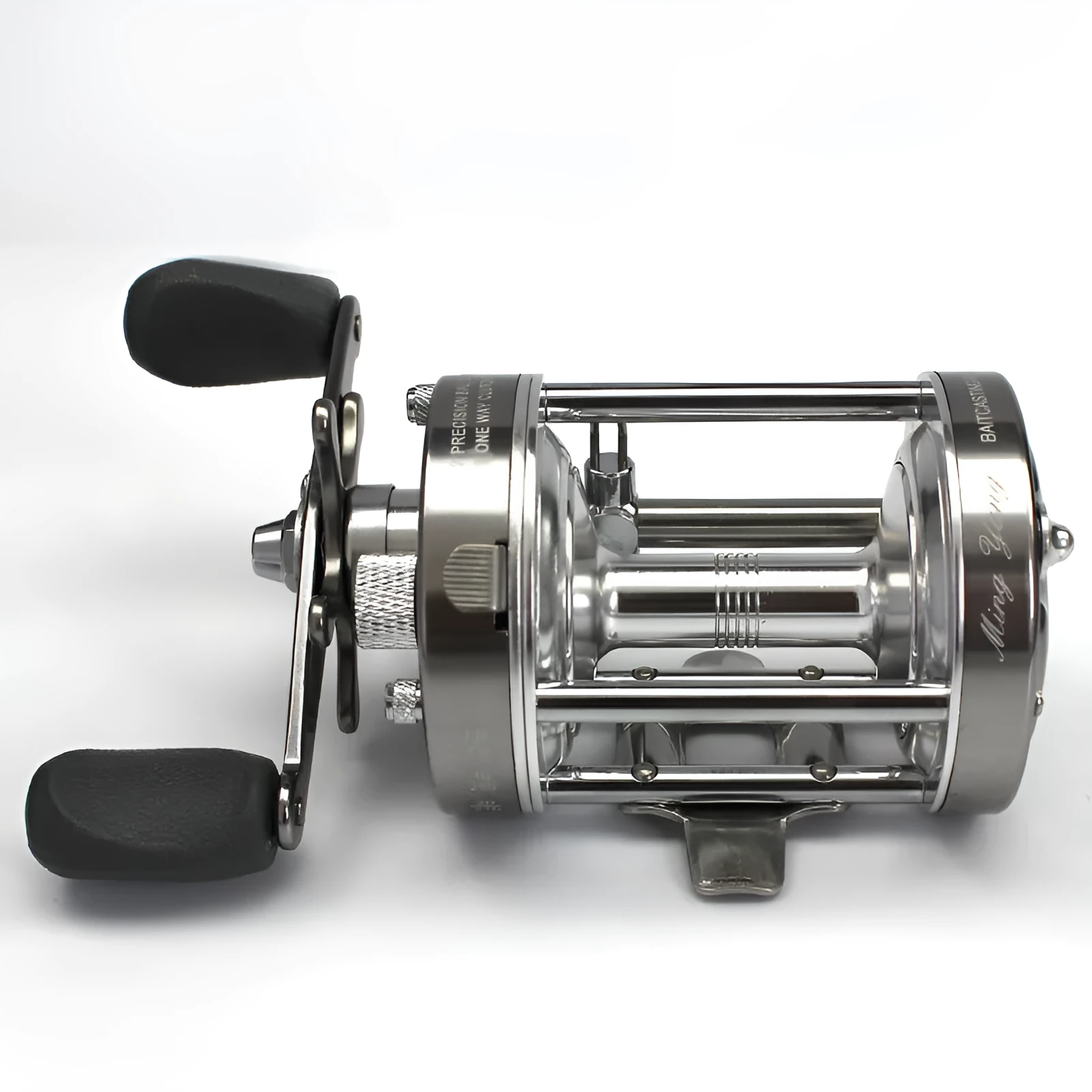 CL-60 metal double brake drum fishing reel in gun colour right hand model on a boat rod