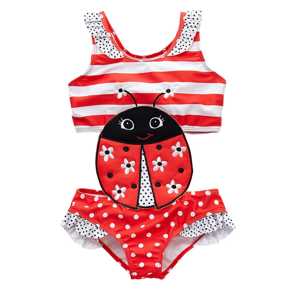 Baby girls watermelon printed one-piece swimsuit in pink with watermelon pattern, polyester, sizes 12M to 8T