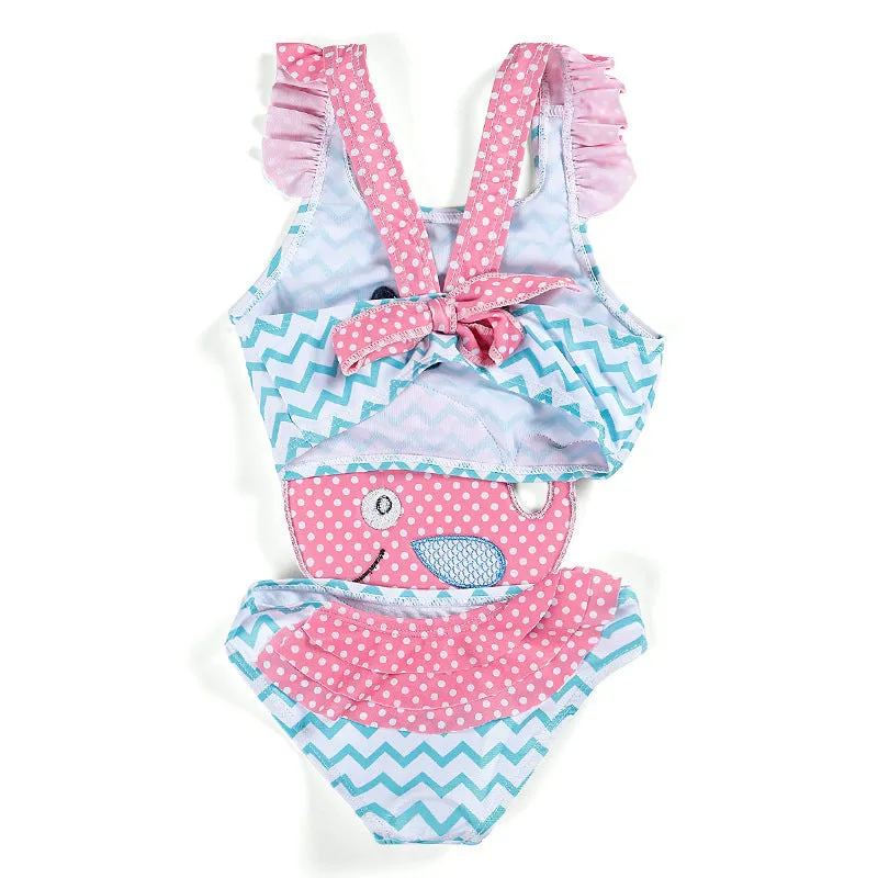 Baby girls watermelon printed one-piece swimsuit in pink with watermelon pattern, polyester, sizes 12M to 8T