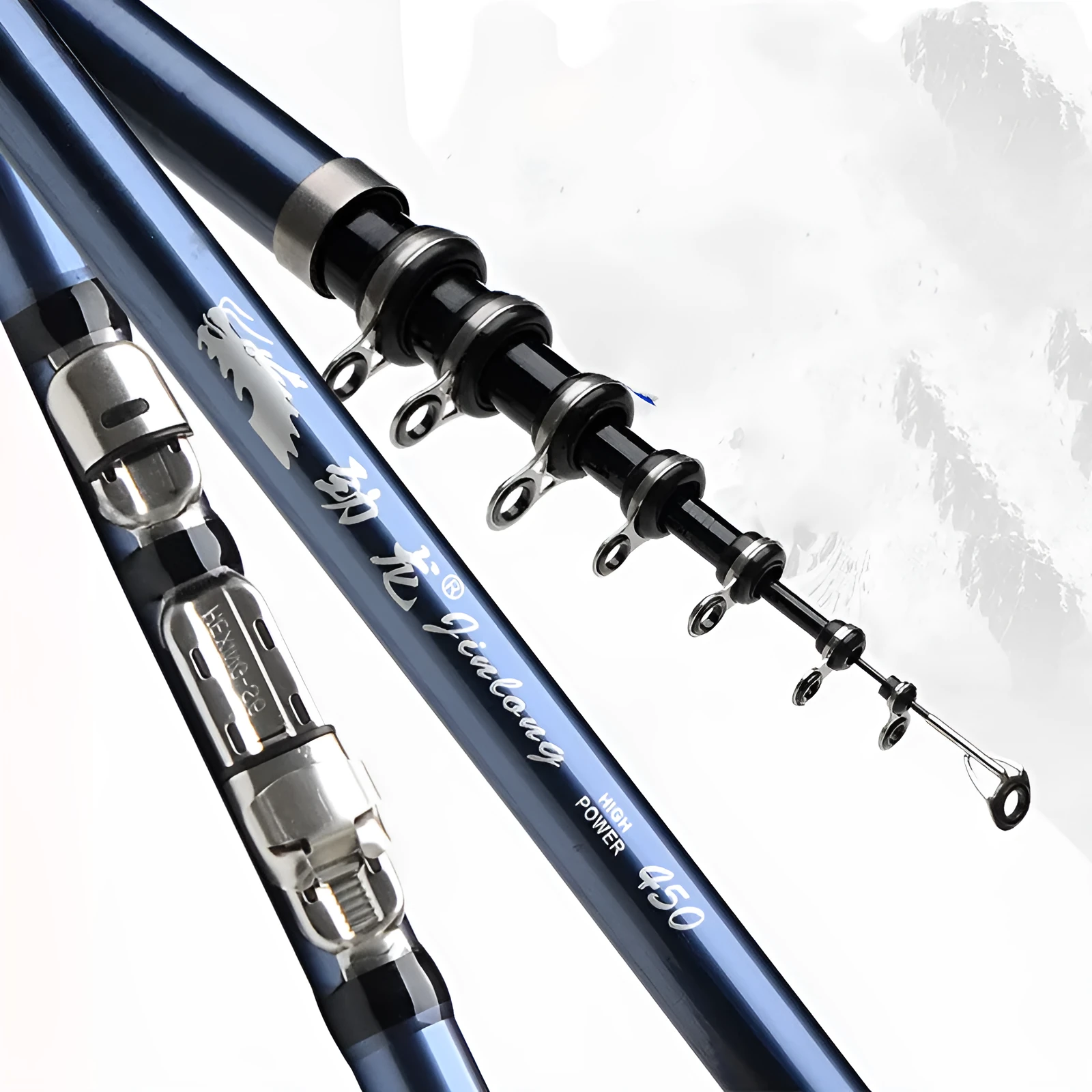 Full carbon blue rock fishing rod with 6 sections for sea fishing hard tonality