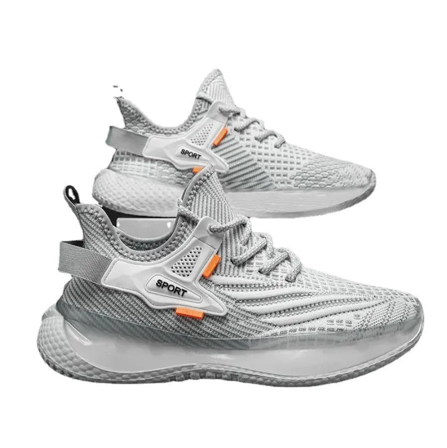 Men's white mesh platform sneakers with flat rubber soles and front lace-up closure