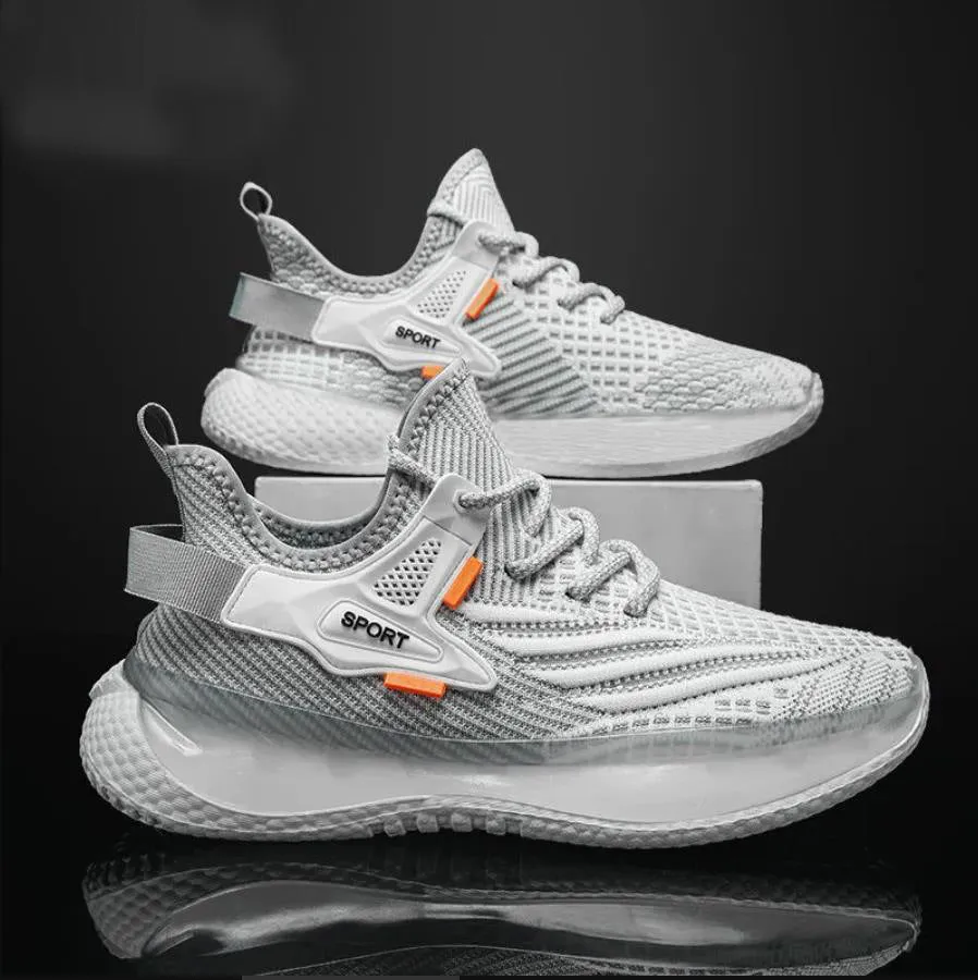 Men's white mesh platform sneakers with flat rubber soles and front lace-up closure