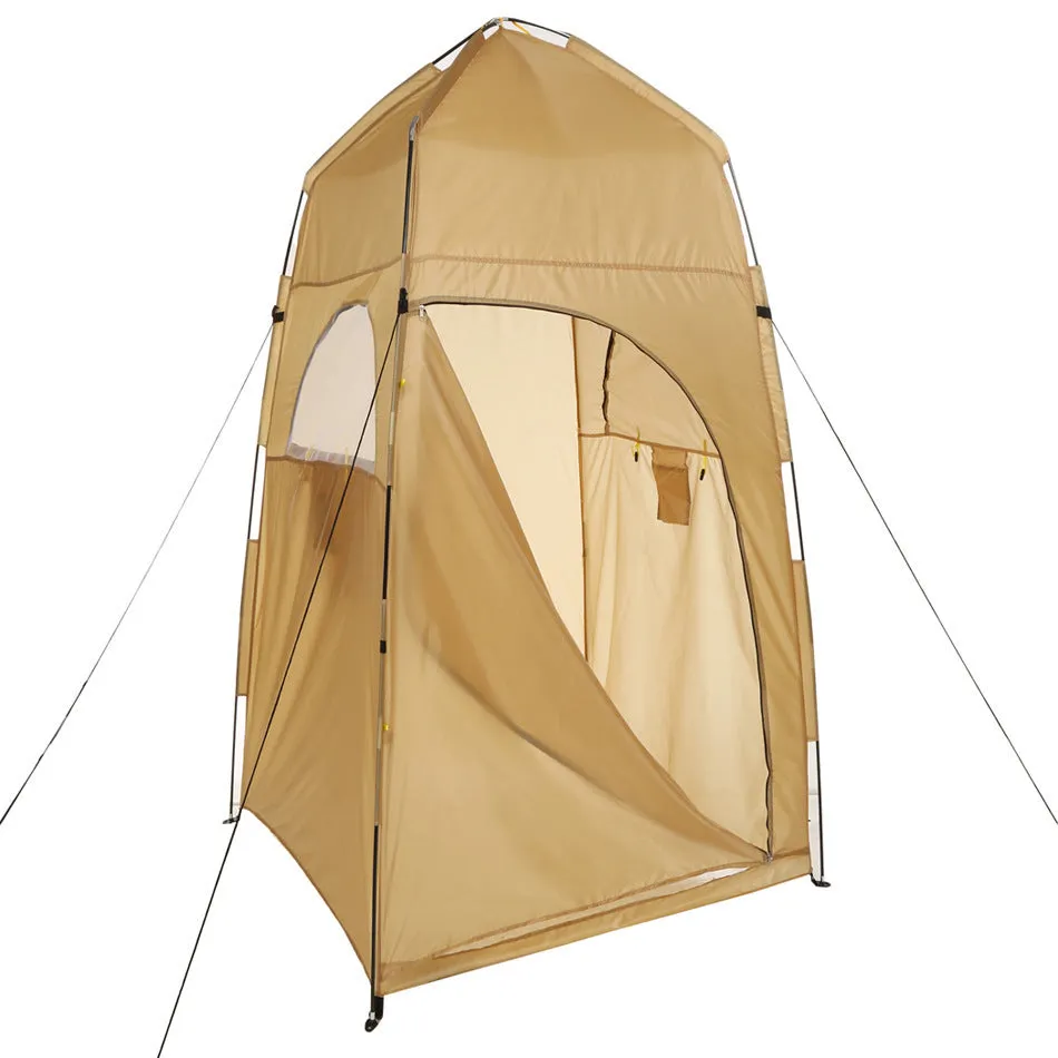 Outdoor dressing tent 120x120x210cm in blue with glass fibre pole structure set up on a beach