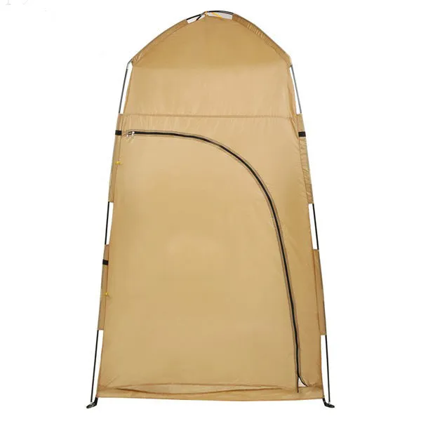 Outdoor dressing tent 120x120x210cm in blue with glass fibre pole structure set up on a beach