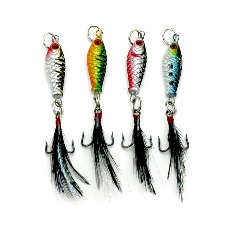 HENGJIA Mini Lead Fish Bait 5g 2.5cm metal lure with 3D eyes and 6# hook in four assorted colours