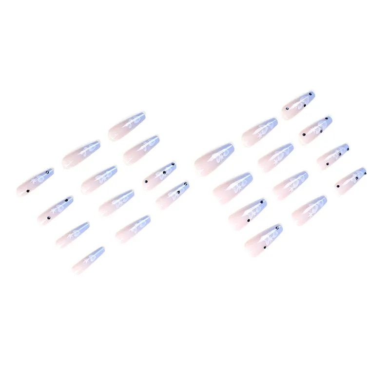 Peach heart rhinestone false nail stickers in JP1596 colour, 24 pieces in box