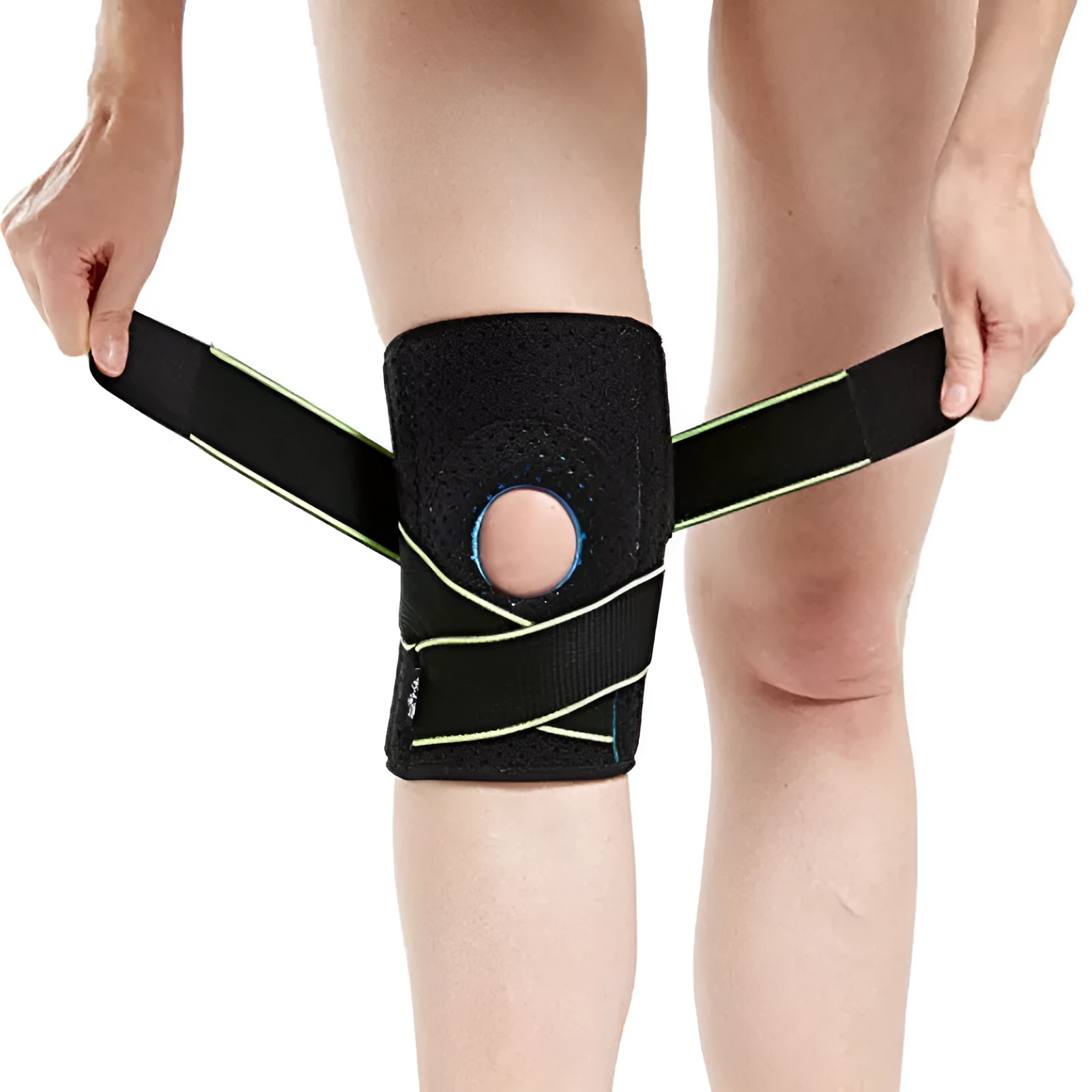 Black sports kneepads with adjustable fit for cycling running basketball gym fitness protection