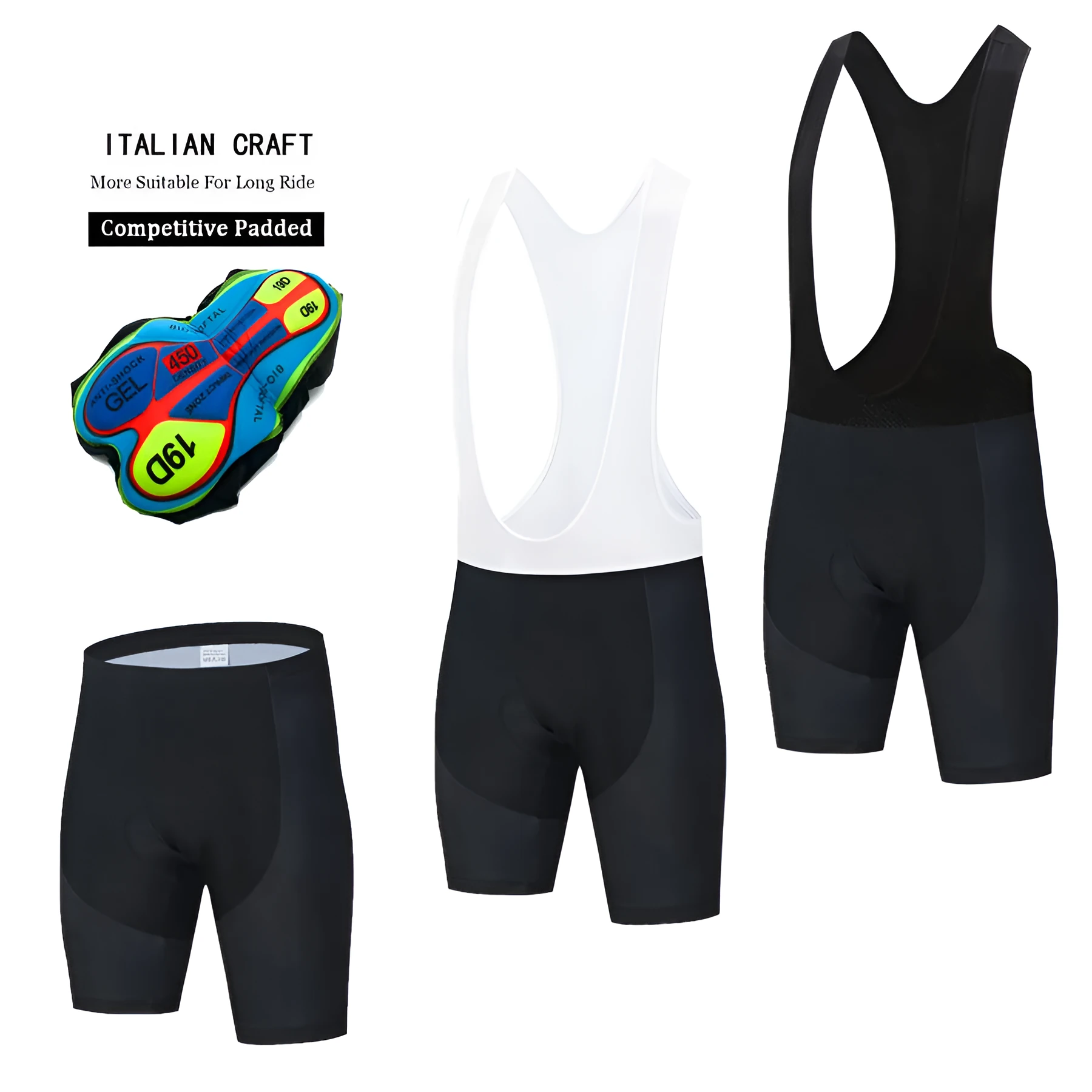 Men's black cycling shorts with mesh and Lycra construction for team cycling training