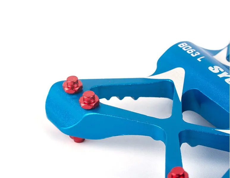 Bicycle pedal with 6061 aluminium alloy body and chrome molybdenum steel core, 9/16 inch thread, red non-slip pins, in dark red colour