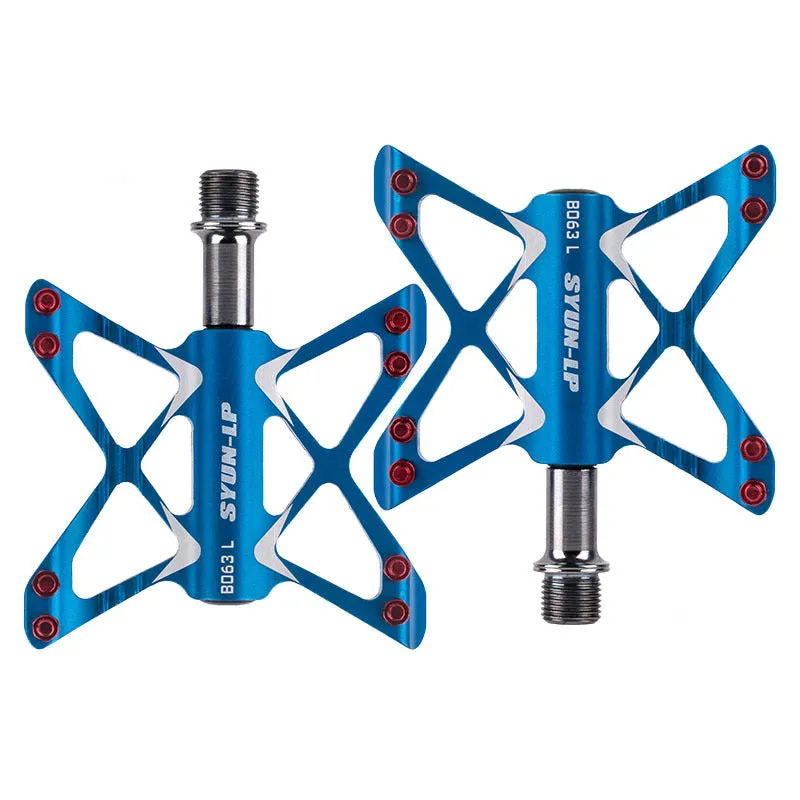 Bicycle pedal with 6061 aluminium alloy body and chrome molybdenum steel core, 9/16 inch thread, red non-slip pins, in dark red colour