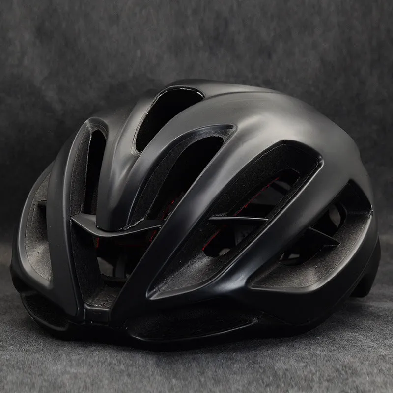 Mountain bike split helmet in black, EPS foam liner, side view